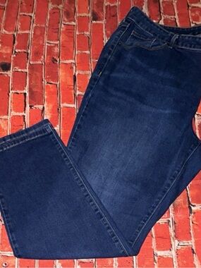 Old Navy Power Slim Straight Mid-Rise Blue Denim Jeans Stretch Pockets Women's